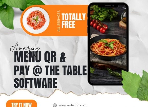 image graphic of cellphone with pasta and text that says amazing menu qr and pay at the table software for menu qr code for restaurants free