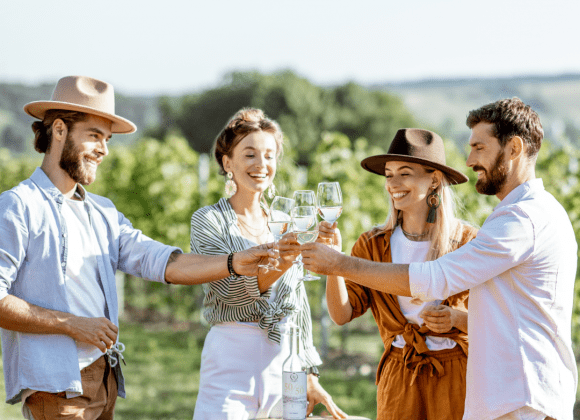 group of friends enjoying wine tasting